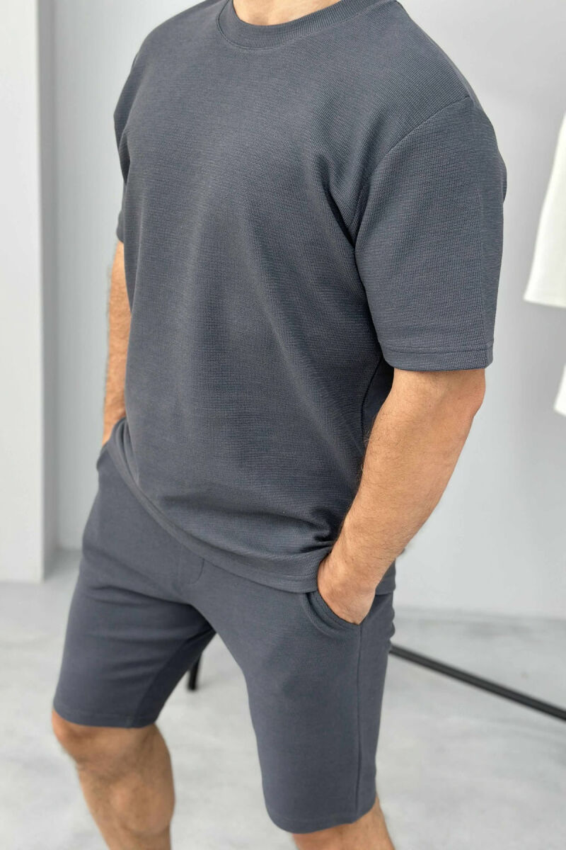 ONE COLOR SIMPLE T-SHIRT+ SHORTS MEN SET DARK GREY/GEE - 4