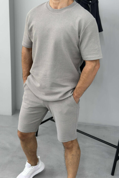 ONE COLOR SIMPLE T-SHIRT+ SHORTS MEN SET GREY/GRI - 2