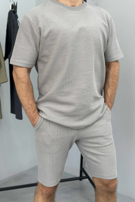 ONE COLOR SIMPLE T-SHIRT+ SHORTS MEN SET GREY/GRI - 3
