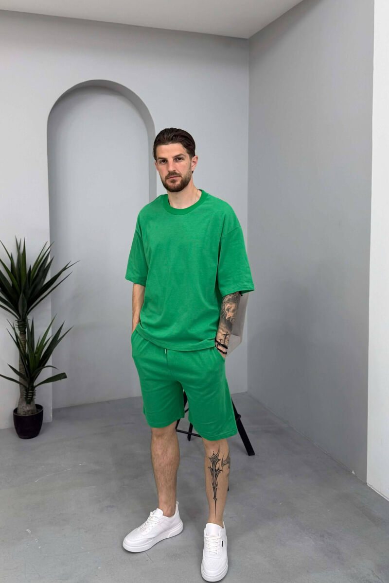 ONE COLOR SIMPLE T-SHIRT + SHORTS MEN SET LIGHT GREEN/JEZB - 1