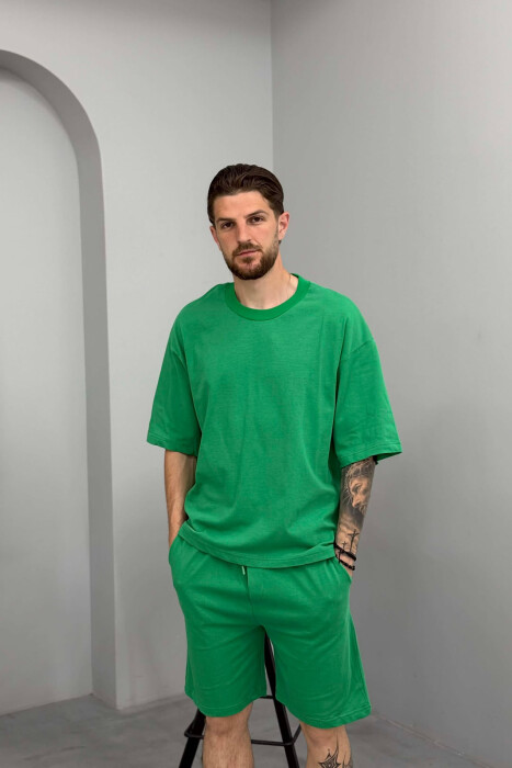 ONE COLOR SIMPLE T-SHIRT + SHORTS MEN SET LIGHT GREEN/JEZB - 3