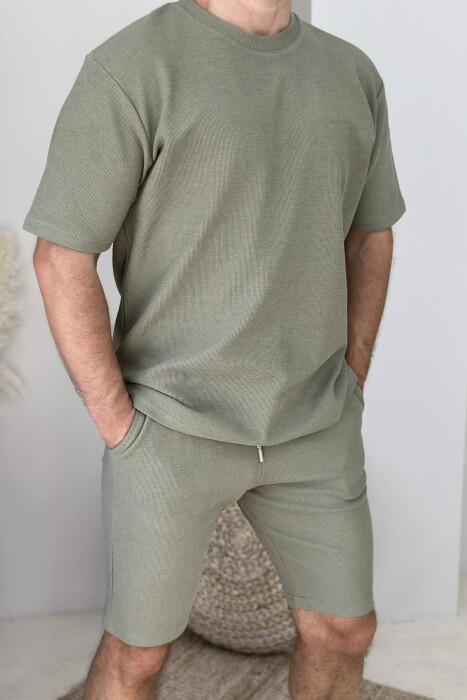 ONE COLOR SIMPLE T-SHIRT+ SHORTS MEN SET OLIVE/ULLI - 4
