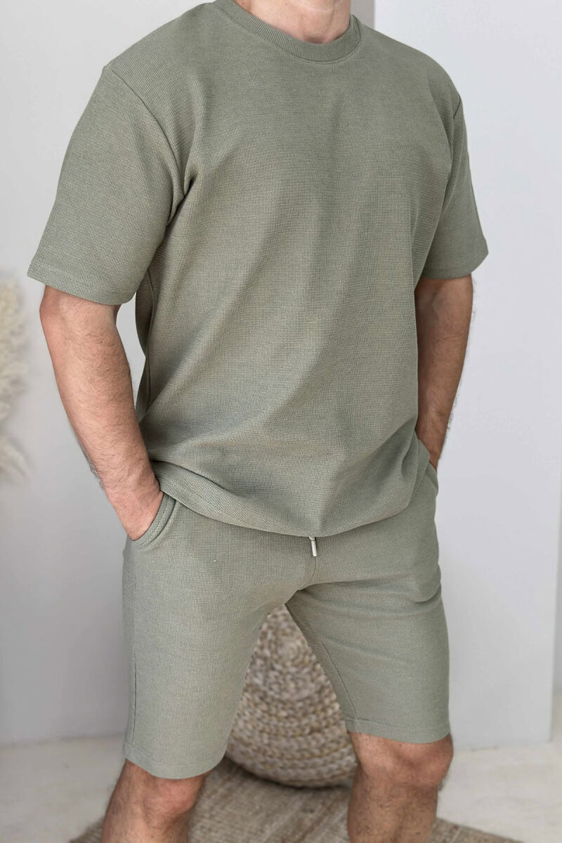 ONE COLOR SIMPLE T-SHIRT+ SHORTS MEN SET OLIVE/ULLI - 4