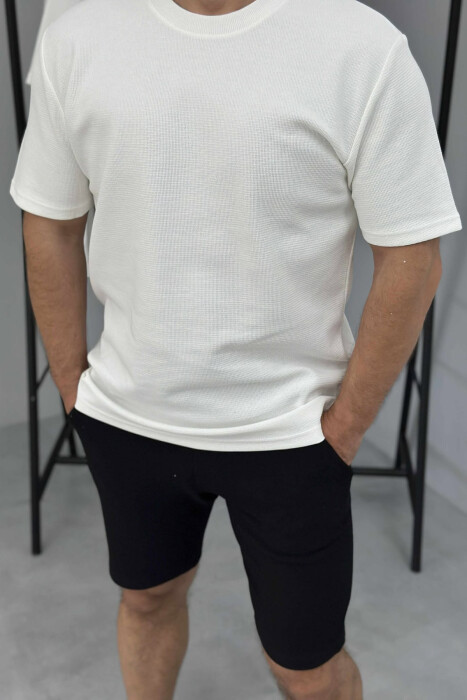 ONE COLOR SIMPLE T-SHIRT+ SHORTS MEN SET WHITE-BLACK/BAZE - 2