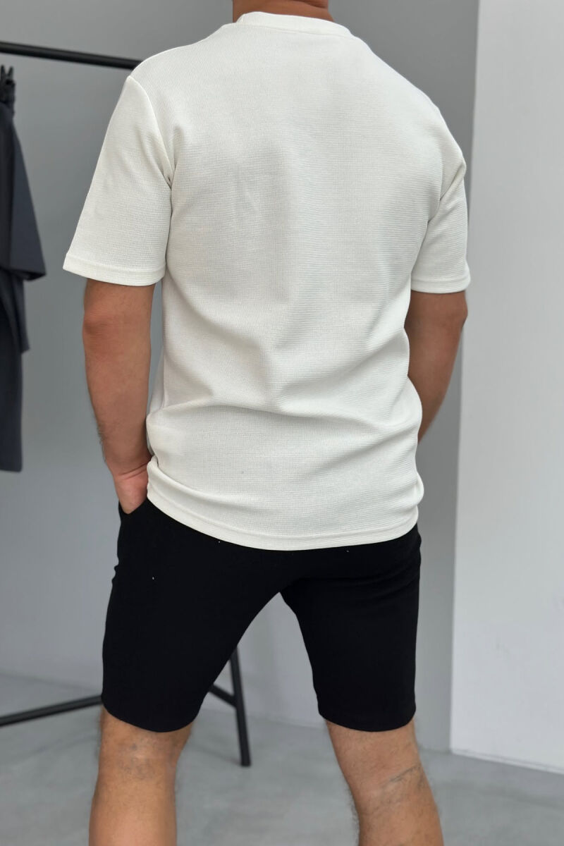 ONE COLOR SIMPLE T-SHIRT+ SHORTS MEN SET WHITE-BLACK/BAZE - 3