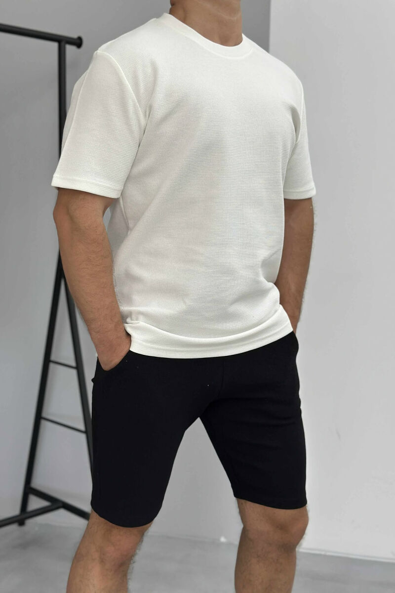 ONE COLOR SIMPLE T-SHIRT+ SHORTS MEN SET WHITE-BLACK/BAZE - 4