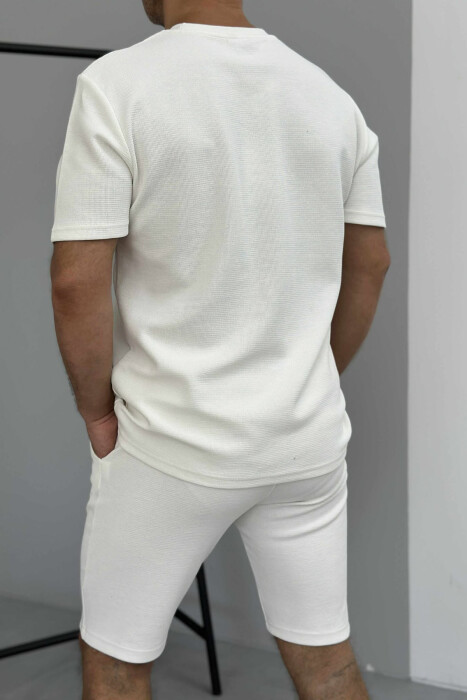 ONE COLOR SIMPLE T-SHIRT+ SHORTS MEN SET WHITE-E BARDHE - 3