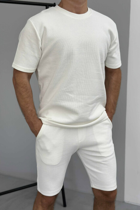 ONE COLOR SIMPLE T-SHIRT+ SHORTS MEN SET WHITE-E BARDHE - 4
