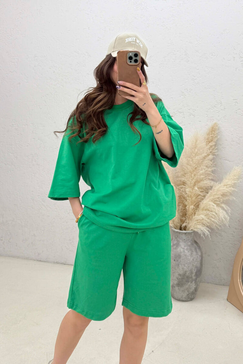 ONE COLOR SIMPLE T-SHIRT + SHORTS WOMEN SET LIGHT GREEN/JEZB - 3