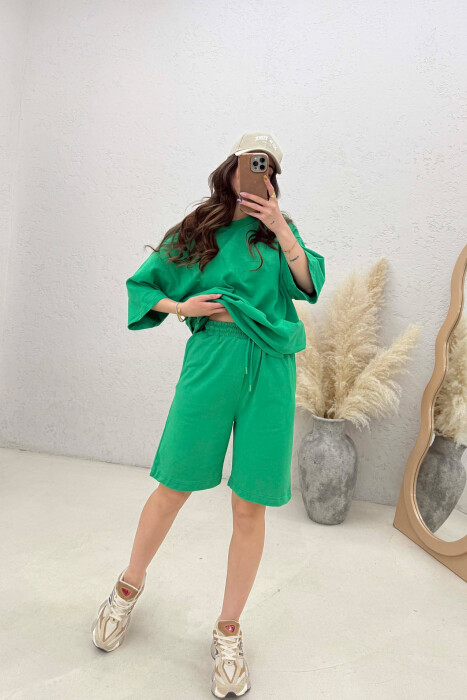 ONE COLOR SIMPLE T-SHIRT + SHORTS WOMEN SET LIGHT GREEN/JEZB - 4