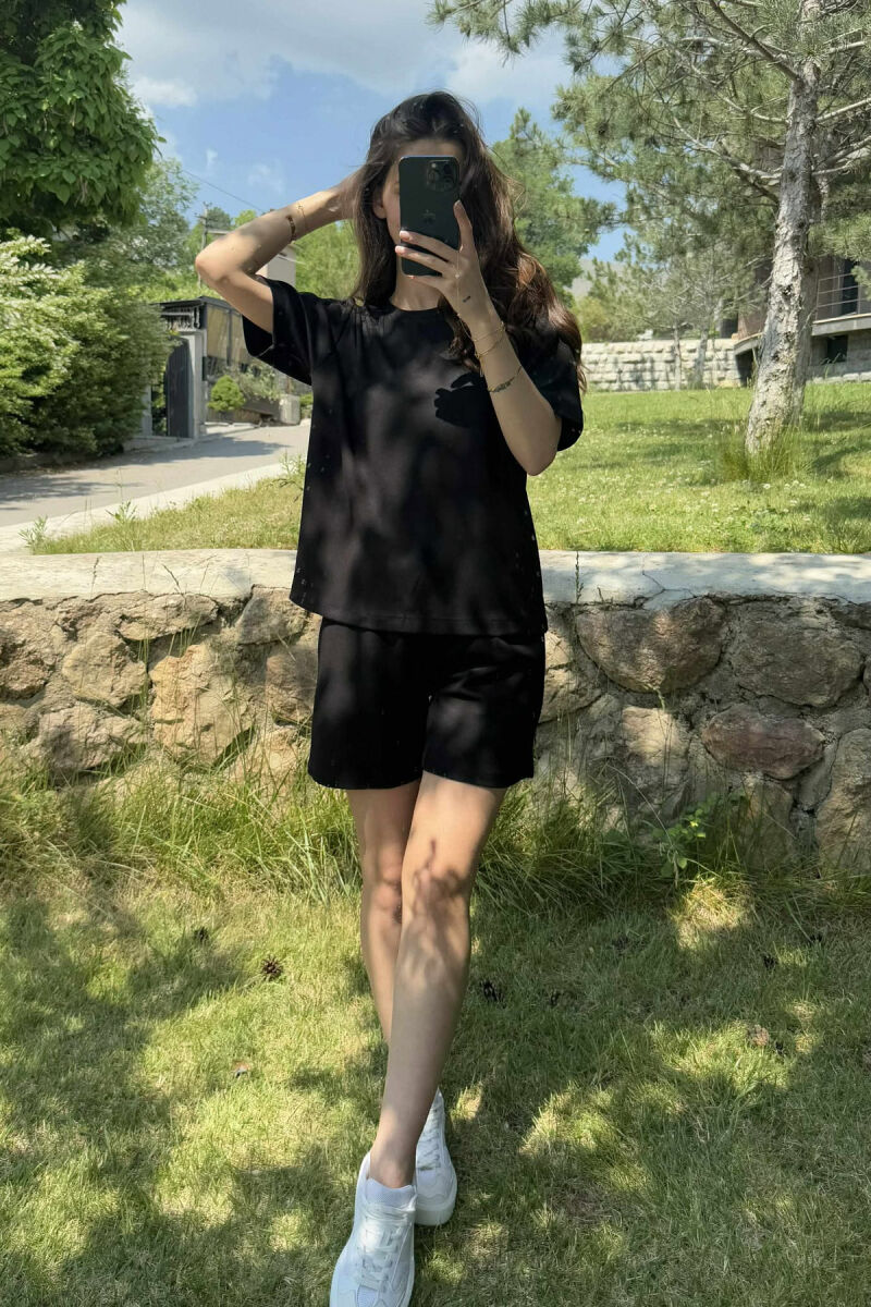 ONE COLOR SIMPLE T-SHIRT+SHORTS WOMEN SET BLACK/ E ZEZE - 2