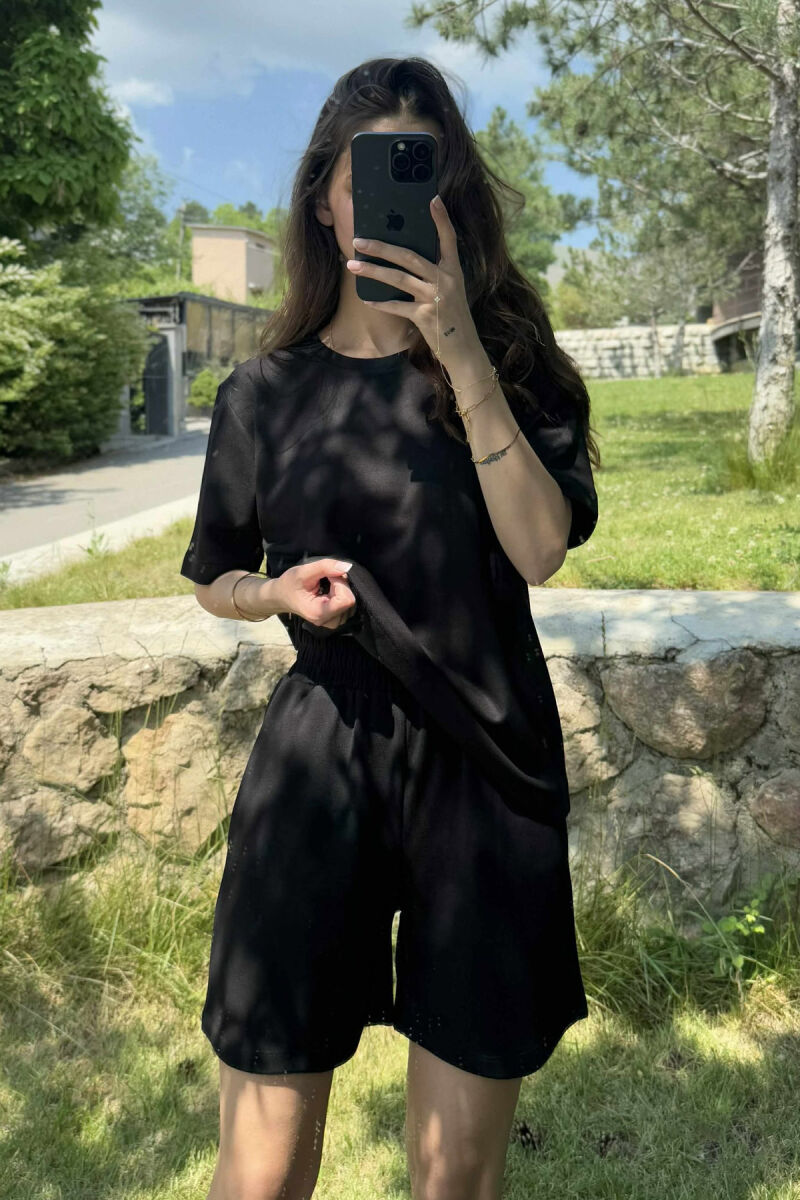 ONE COLOR SIMPLE T-SHIRT+SHORTS WOMEN SET BLACK/ E ZEZE - 3