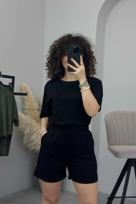 ONE COLOR SIMPLE T-SHIRT+SHORTS WOMEN SET BLACK/ E ZEZE - 3