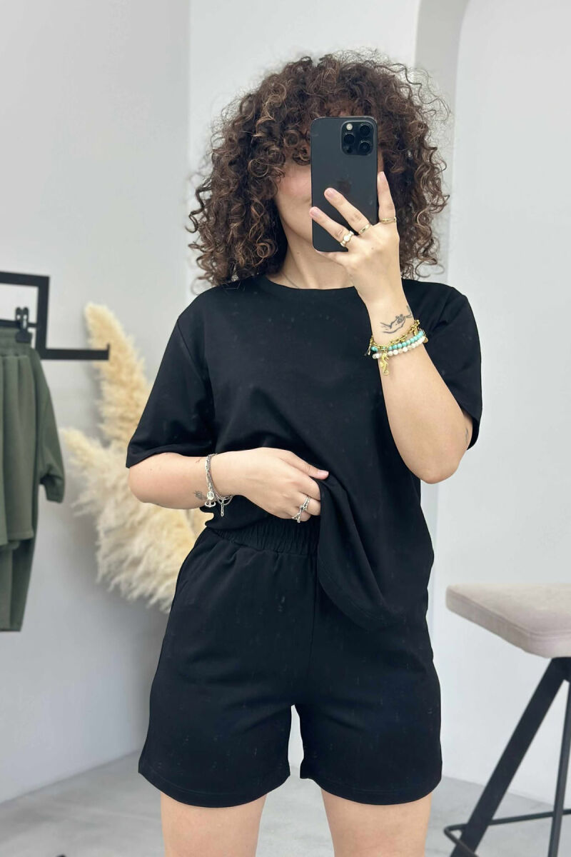 ONE COLOR SIMPLE T-SHIRT+SHORTS WOMEN SET BLACK/ E ZEZE - 5