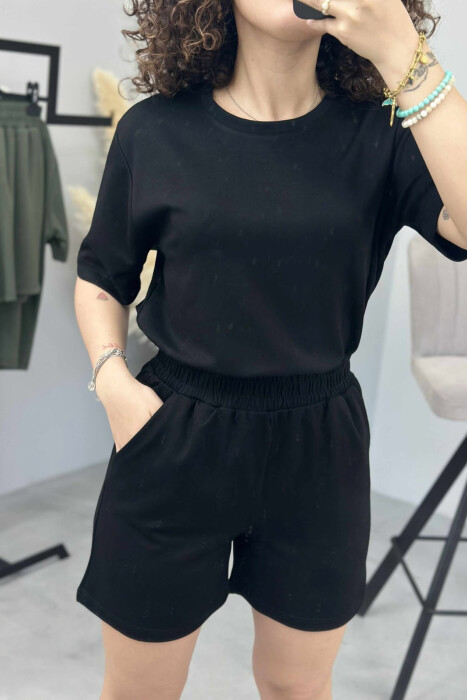ONE COLOR SIMPLE T-SHIRT+SHORTS WOMEN SET BLACK/ E ZEZE - 7