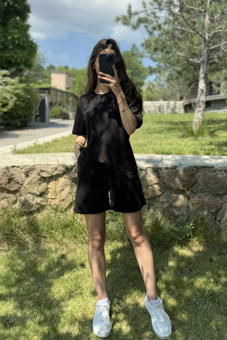 ONE COLOR SIMPLE T-SHIRT+SHORTS WOMEN SET BLACK/ E ZEZE 