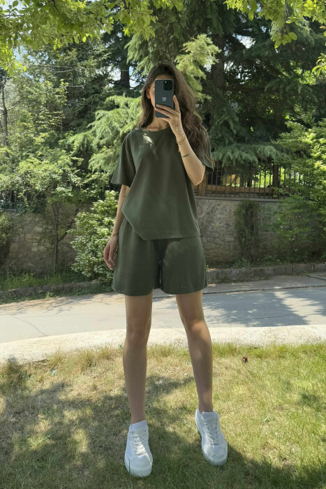 ONE COLOR SIMPLE T-SHIRT+SHORTS WOMEN SET GREEN/JESHILE 