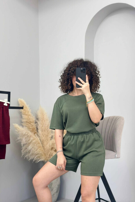 SET I THJESHTË T-SHIRT+PANTALLONA TË SHKURTRA PËR FEMRA NË NGJYRËN JESHILE 