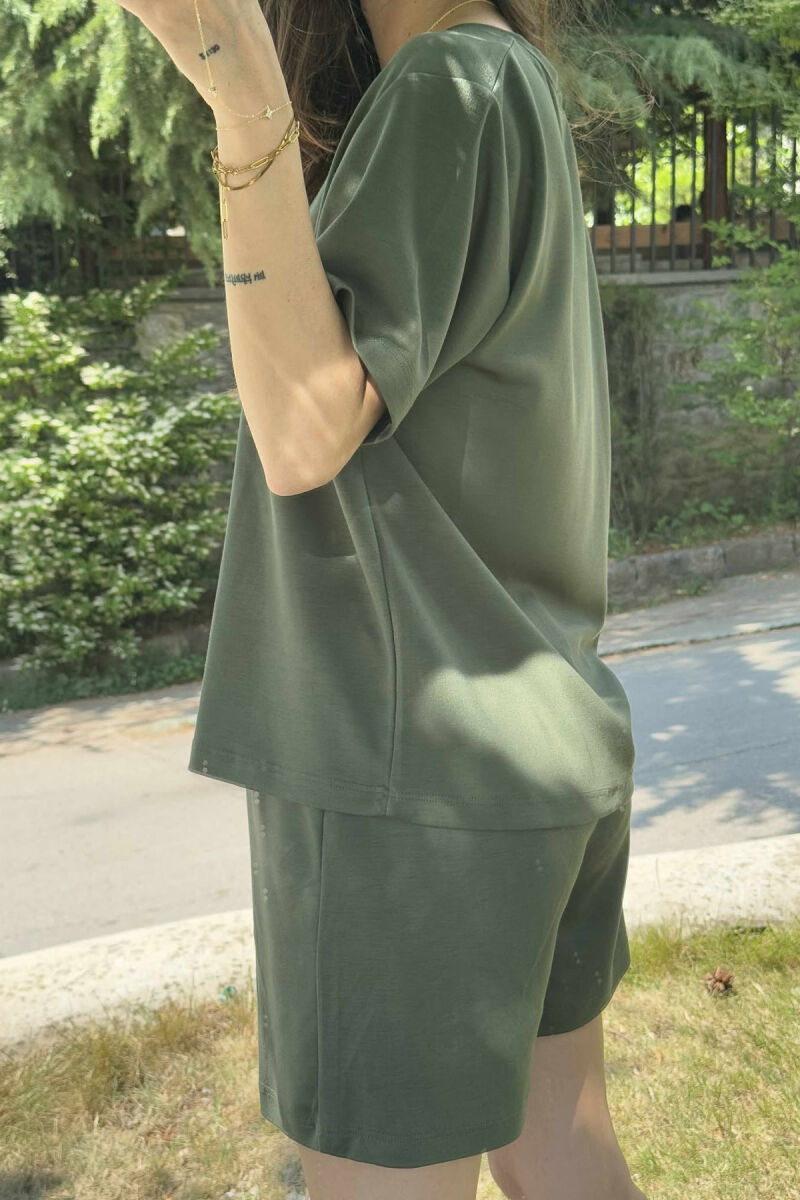 ONE COLOR SIMPLE T-SHIRT+SHORTS WOMEN SET GREEN/JESHILE - 4
