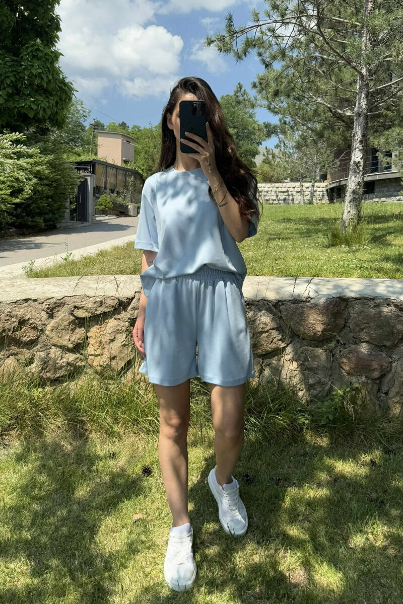 ONE COLOR SIMPLE T-SHIRT+SHORTS WOMEN SET LIGHTBLUE/BZ - 1