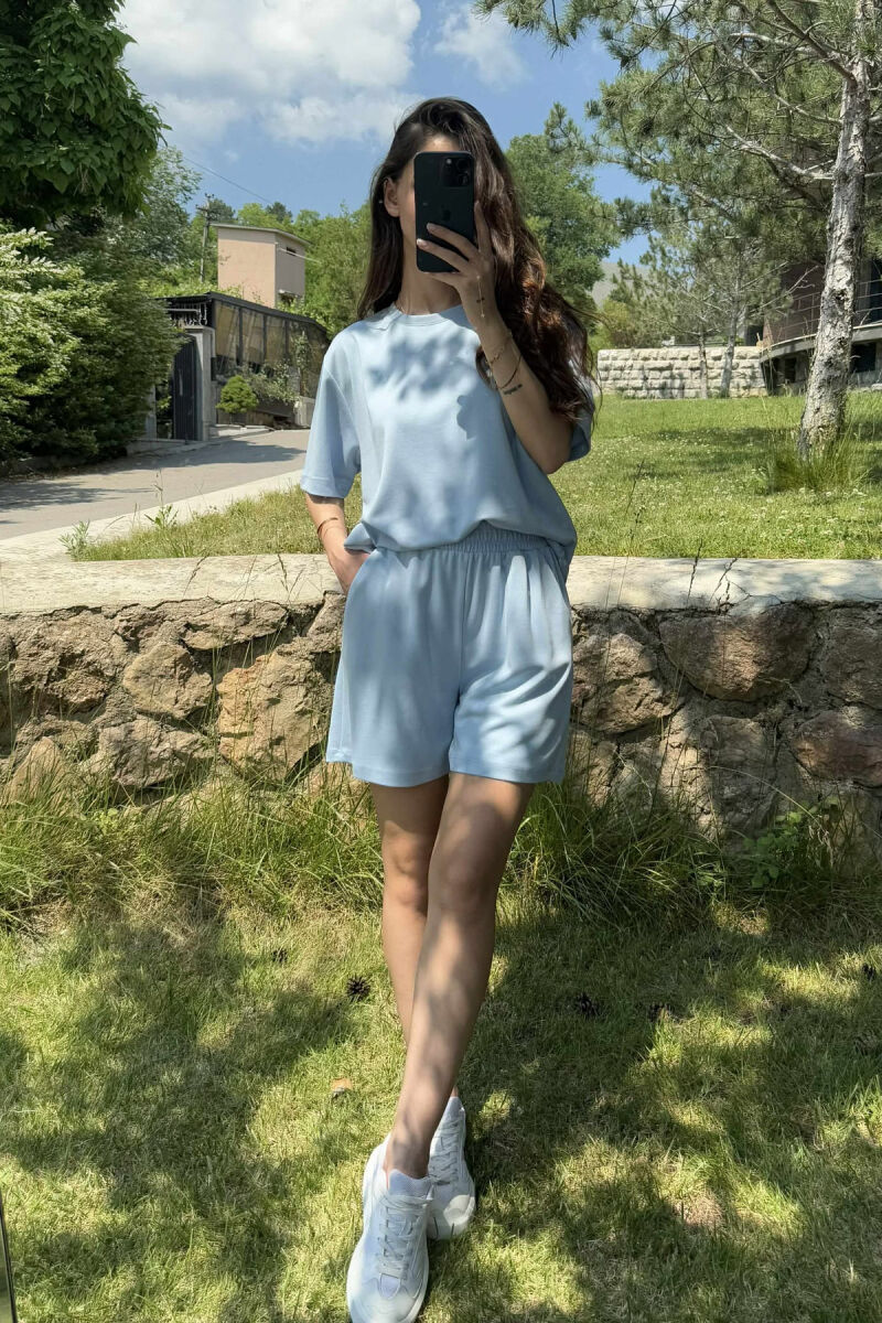 ONE COLOR SIMPLE T-SHIRT+SHORTS WOMEN SET LIGHTBLUE/BZ - 2