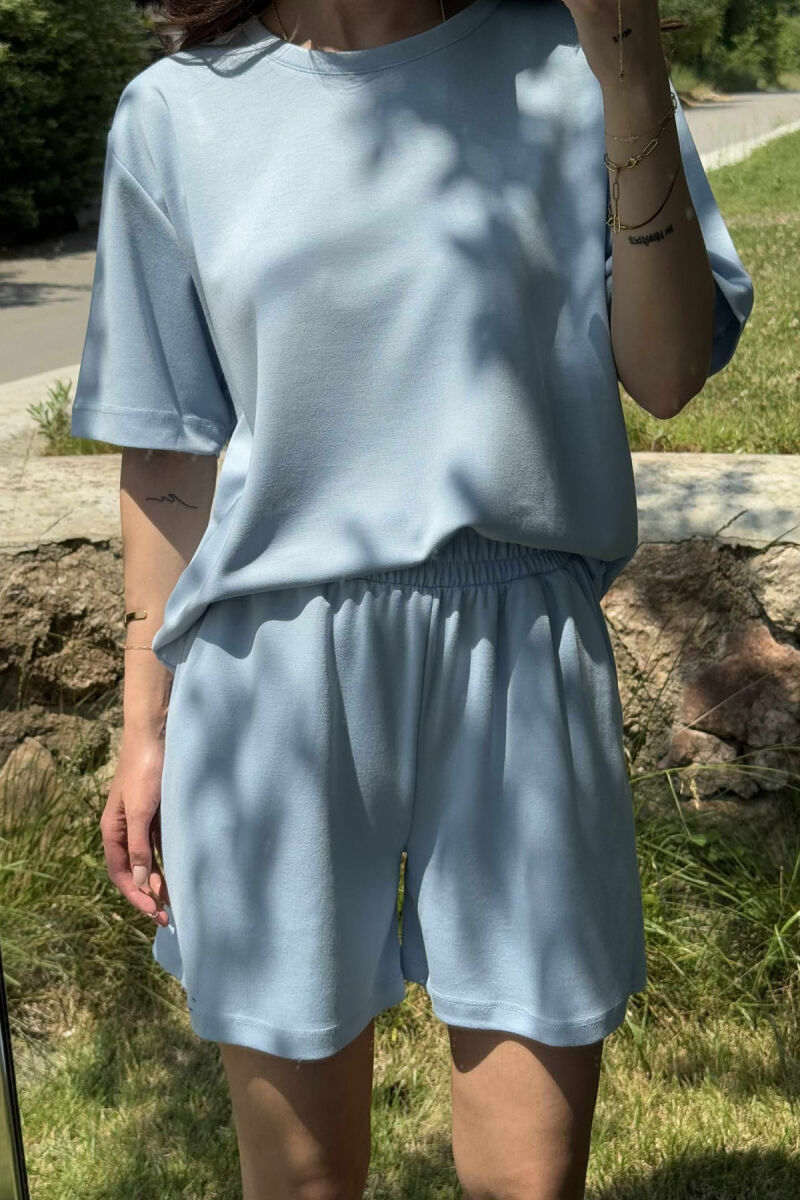 ONE COLOR SIMPLE T-SHIRT+SHORTS WOMEN SET LIGHTBLUE/BZ - 3
