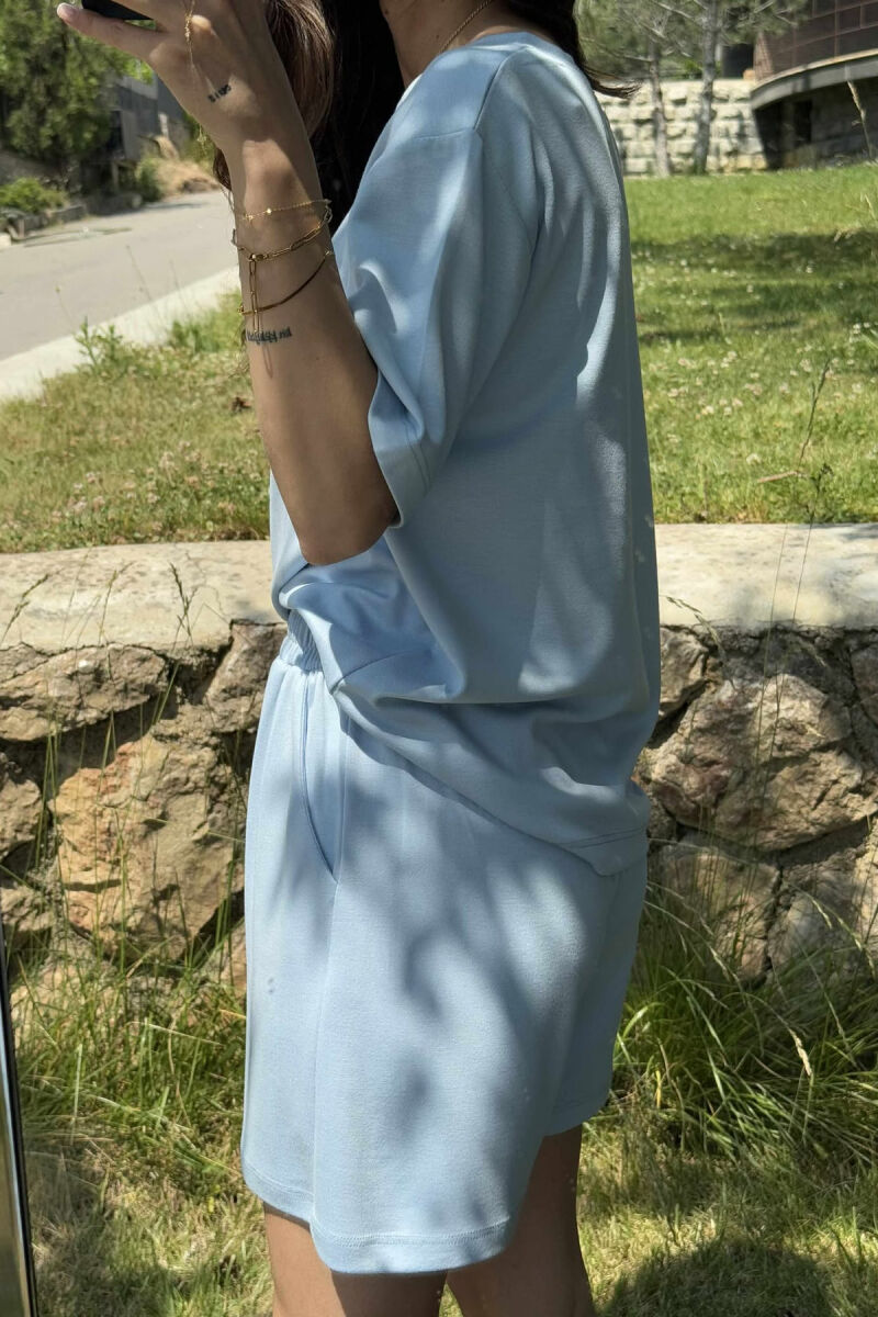 ONE COLOR SIMPLE T-SHIRT+SHORTS WOMEN SET LIGHTBLUE/BZ - 4