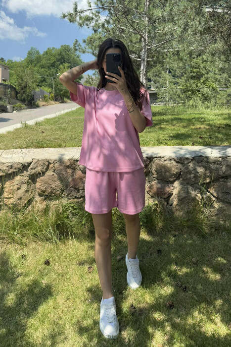 ONE COLOR SIMPLE T-SHIRT+SHORTS WOMEN SET PINK/ROZE 