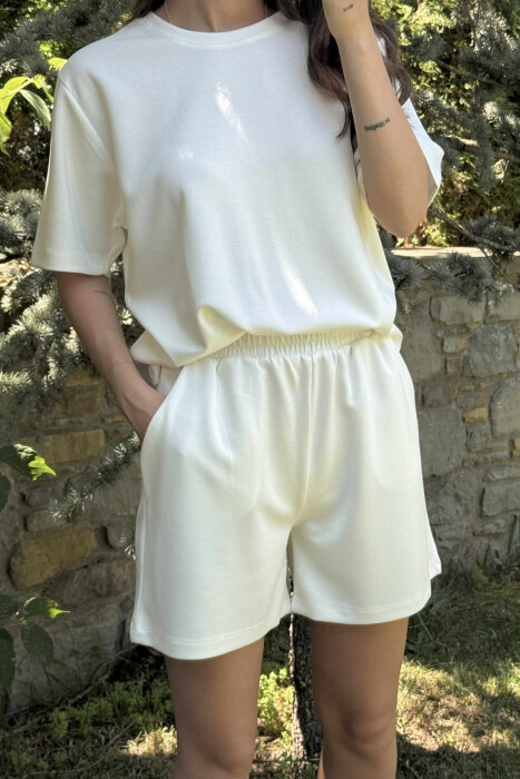 ONE COLOR SIMPLE T-SHIRT+SHORTS WOMEN SET WHITE-E BARDHE - 4
