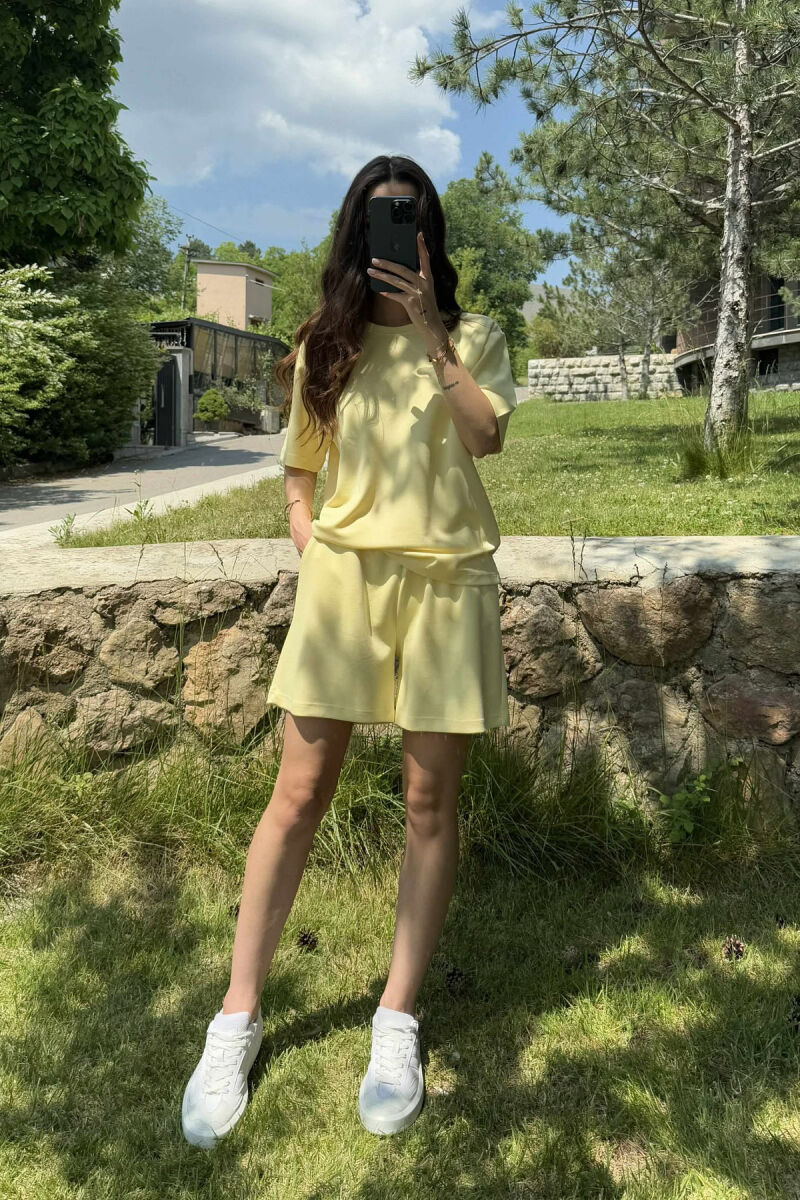 ONE COLOR SIMPLE T-SHIRT+SHORTS WOMEN SET YELLOW/E VERDHE - 2