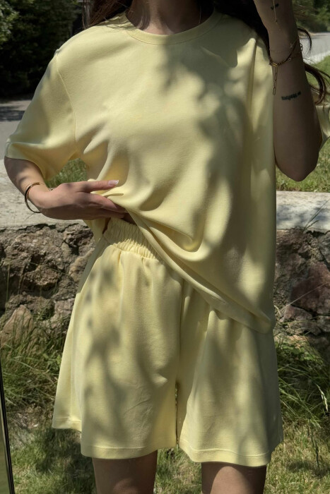 ONE COLOR SIMPLE T-SHIRT+SHORTS WOMEN SET YELLOW/E VERDHE - 4