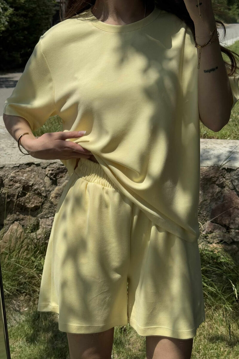 ONE COLOR SIMPLE T-SHIRT+SHORTS WOMEN SET YELLOW/E VERDHE - 4