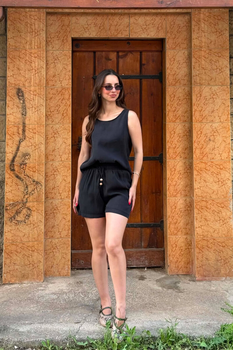 ONE COLOR SIMPLE TANK TOP + SHORTS WOMAN SET BLACK/ E ZEZE - 2