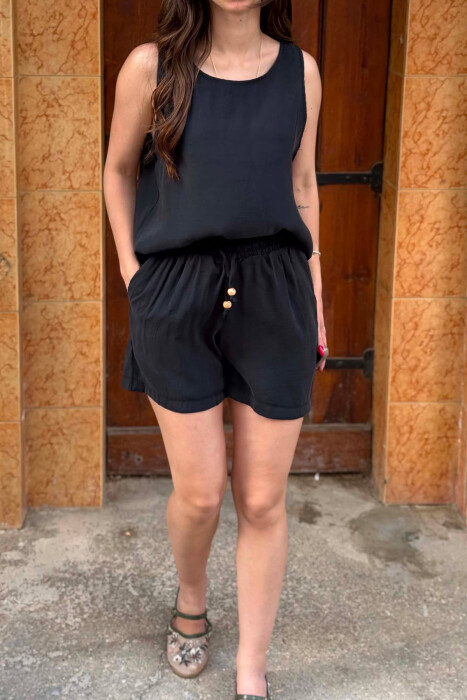 ONE COLOR SIMPLE TANK TOP + SHORTS WOMAN SET BLACK/ E ZEZE - 3