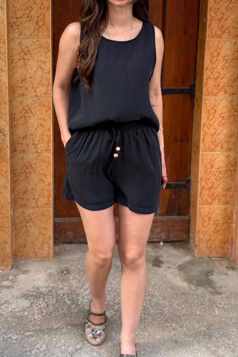 ONE COLOR SIMPLE TANK TOP + SHORTS WOMAN SET BLACK/ E ZEZE - 3