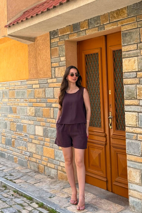 ONE COLOR SIMPLE TANK TOP + SHORTS WOMAN SET DARK PURPLE/LEJLA ERRET - 1