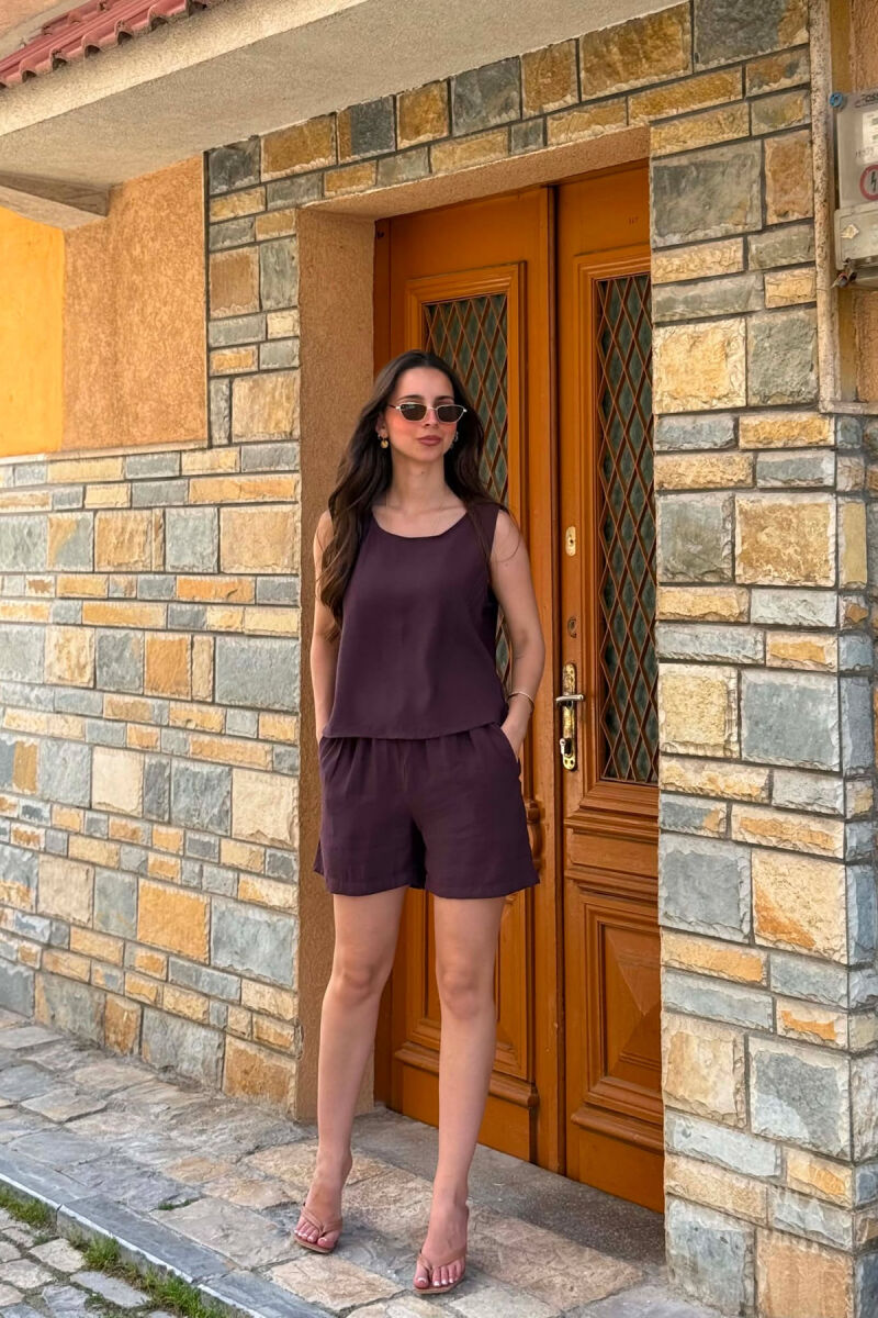 ONE COLOR SIMPLE TANK TOP + SHORTS WOMAN SET DARK PURPLE/LEJLA ERRET - 2