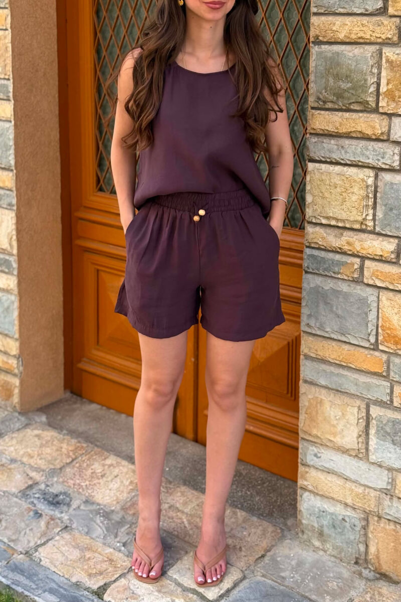 ONE COLOR SIMPLE TANK TOP + SHORTS WOMAN SET DARK PURPLE/LEJLA ERRET - 4