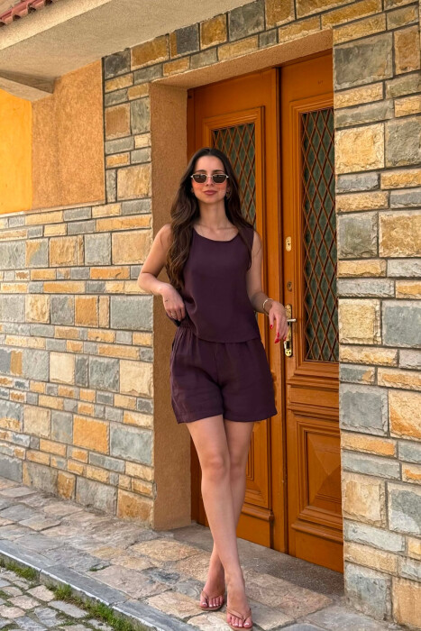 ONE COLOR SIMPLE TANK TOP + SHORTS WOMAN SET DARK PURPLE/LEJLA ERRET - 5