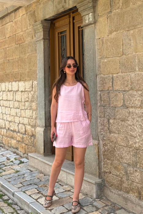 ONE COLOR SIMPLE TANK TOP + SHORTS WOMAN SET PINK/ROZE - KLAUDIO FASHION