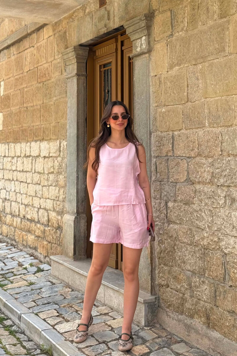 ONE COLOR SIMPLE TANK TOP + SHORTS WOMAN SET PINK/ROZE - 3