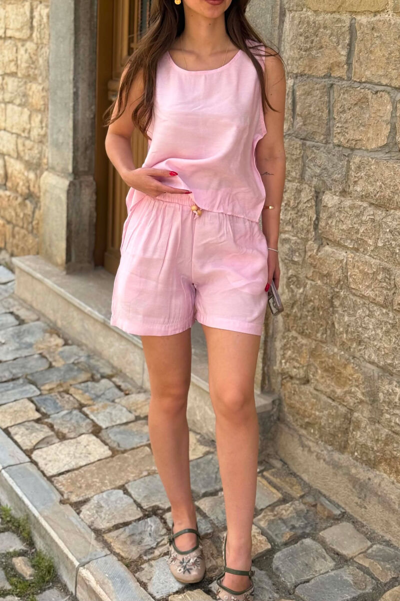 ONE COLOR SIMPLE TANK TOP + SHORTS WOMAN SET PINK/ROZE - 5