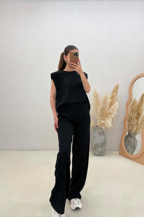 ONE COLOR SIMPLE TANK TOP + SWEATPANTS WOMAN SET BLACK/ E ZEZE - KLAUDIO FASHION