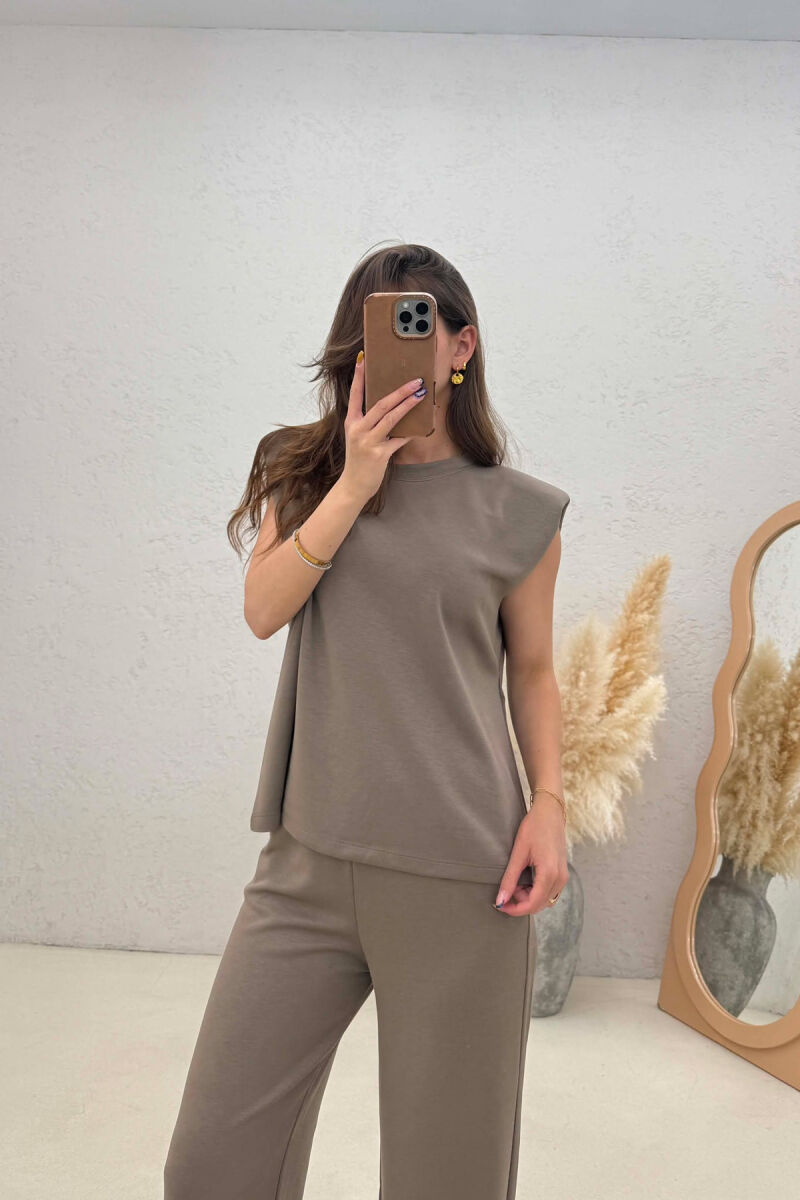 ONE COLOR SIMPLE TANK TOP + SWEATPANTS WOMAN SET LIGHT BROWN/KAZB - 3