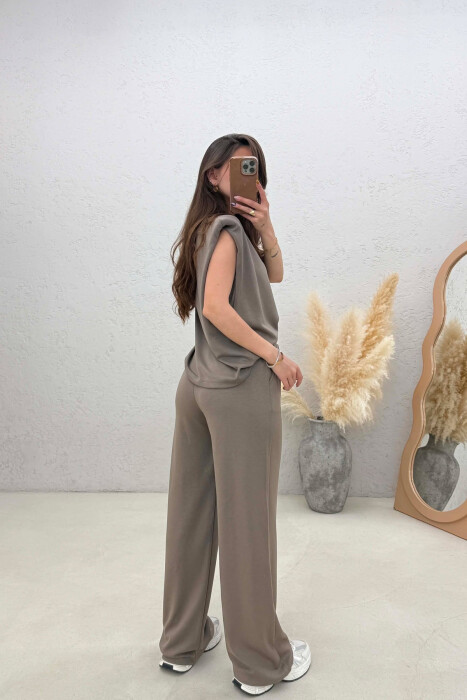 ONE COLOR SIMPLE TANK TOP + SWEATPANTS WOMAN SET LIGHT BROWN/KAZB - 4