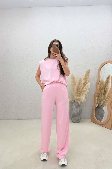 ONE COLOR SIMPLE TANK TOP + SWEATPANTS WOMAN SET PINK/ROZE - 1