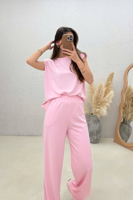 ONE COLOR SIMPLE TANK TOP + SWEATPANTS WOMAN SET PINK/ROZE - 3