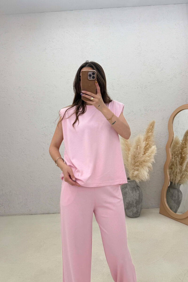 ONE COLOR SIMPLE TANK TOP + SWEATPANTS WOMAN SET PINK/ROZE - 4