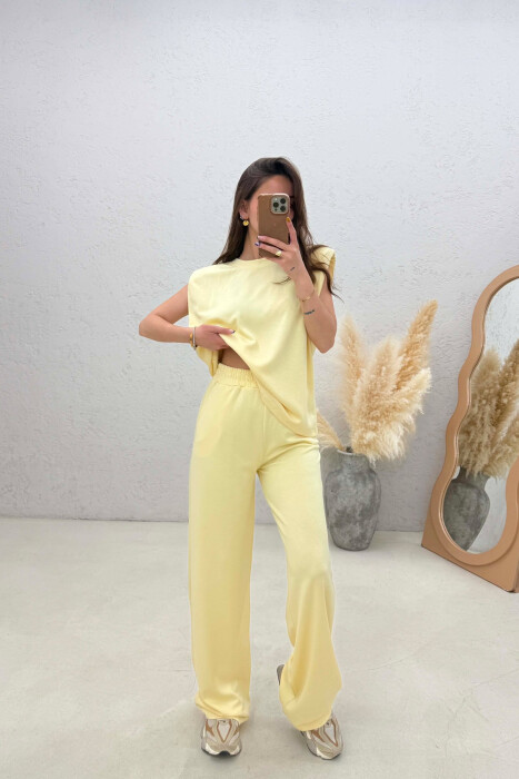 ONE COLOR SIMPLE TANK TOP + SWEATPANTS WOMAN SET YELLOW/E VERDHE - KLAUDIO FASHION