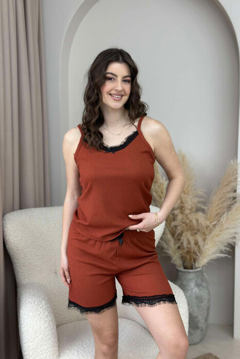 ONE COLOR SIMPLE TANK TOP+SHORTS WOMEN PYJAMAS BRICK/TULLE - 1